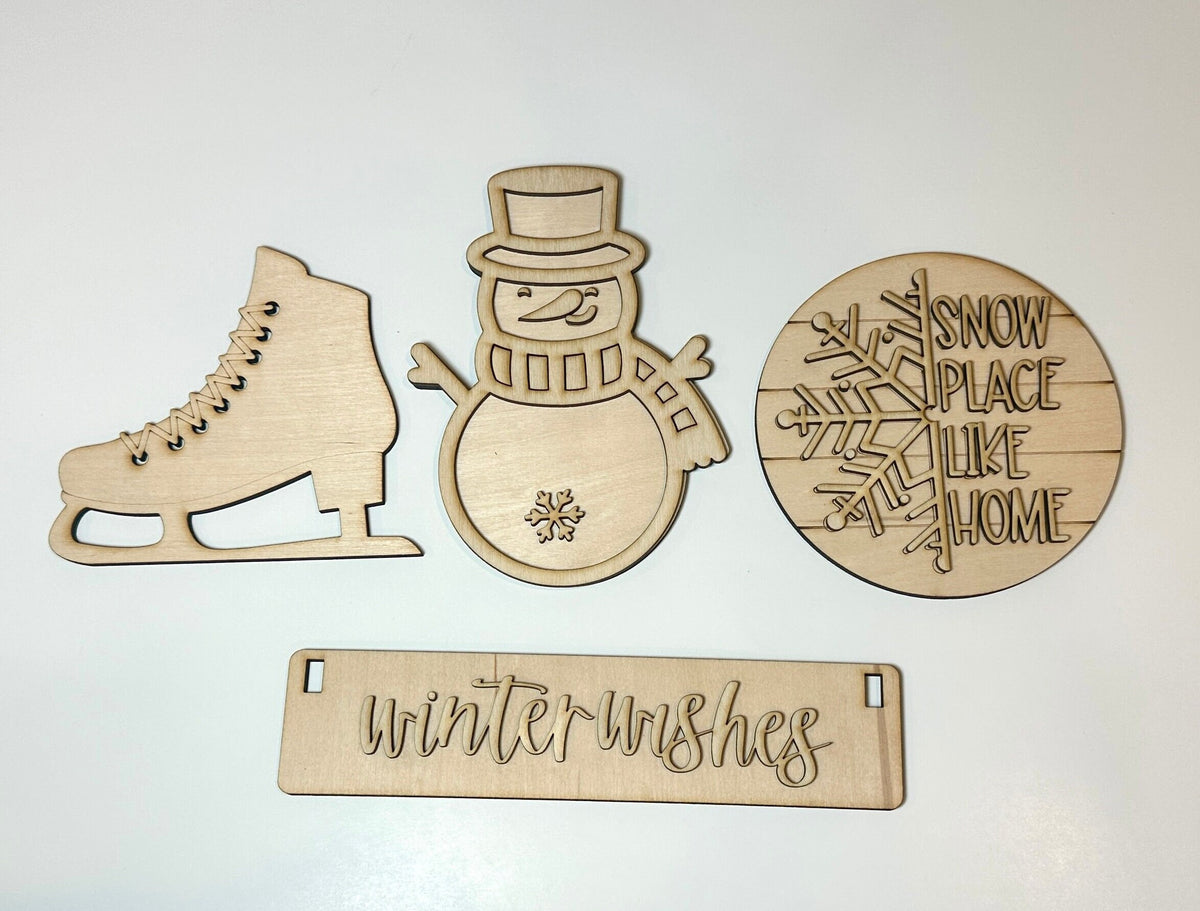 Winter Wishes Shelf Sitter Insert DIY Kit | Unfinished | Paint Your Own