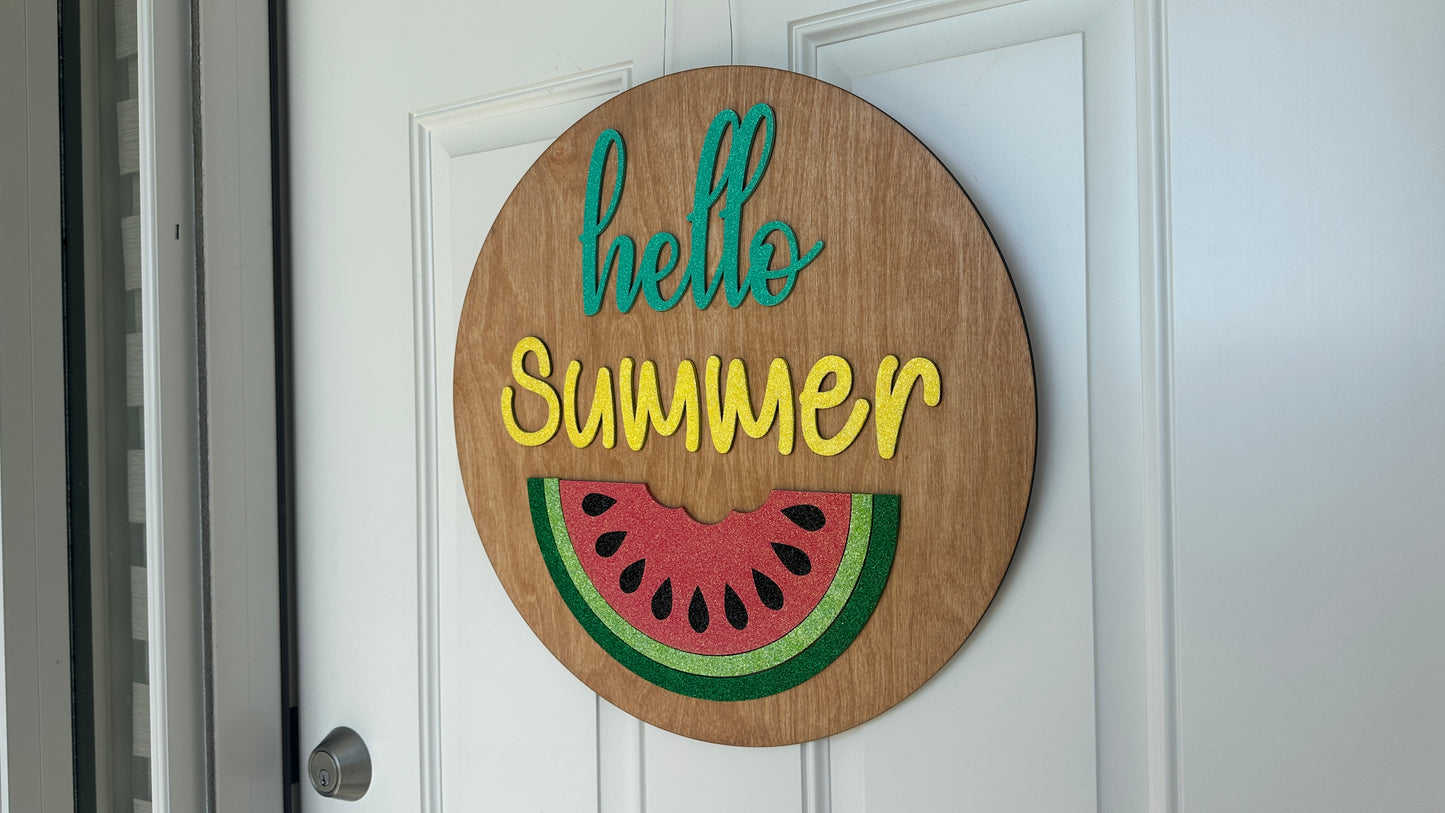 Glitter Hello Summer Door Hanger  | Watermelon