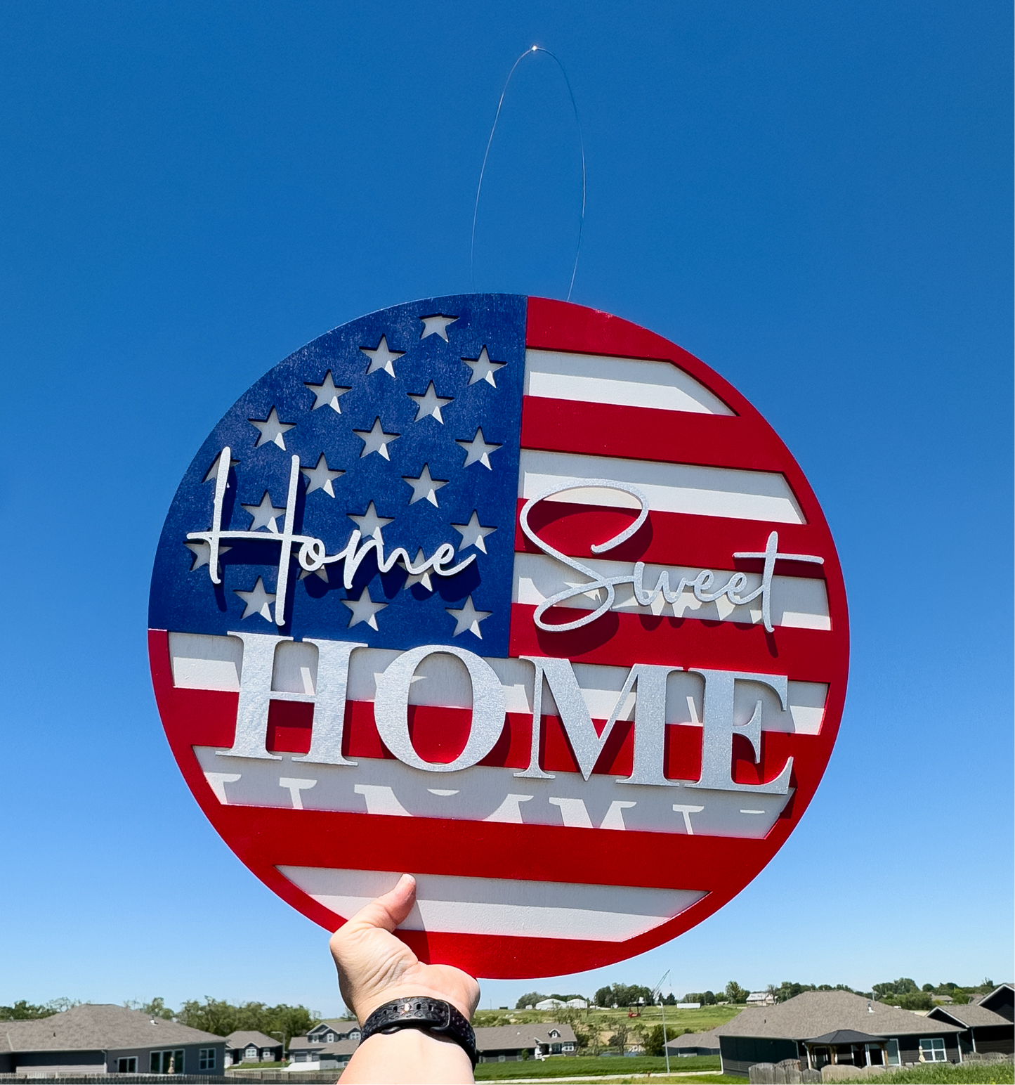 4th of July Door Hanger  | Patriotic  | American Flag  |  Home Sweet Home