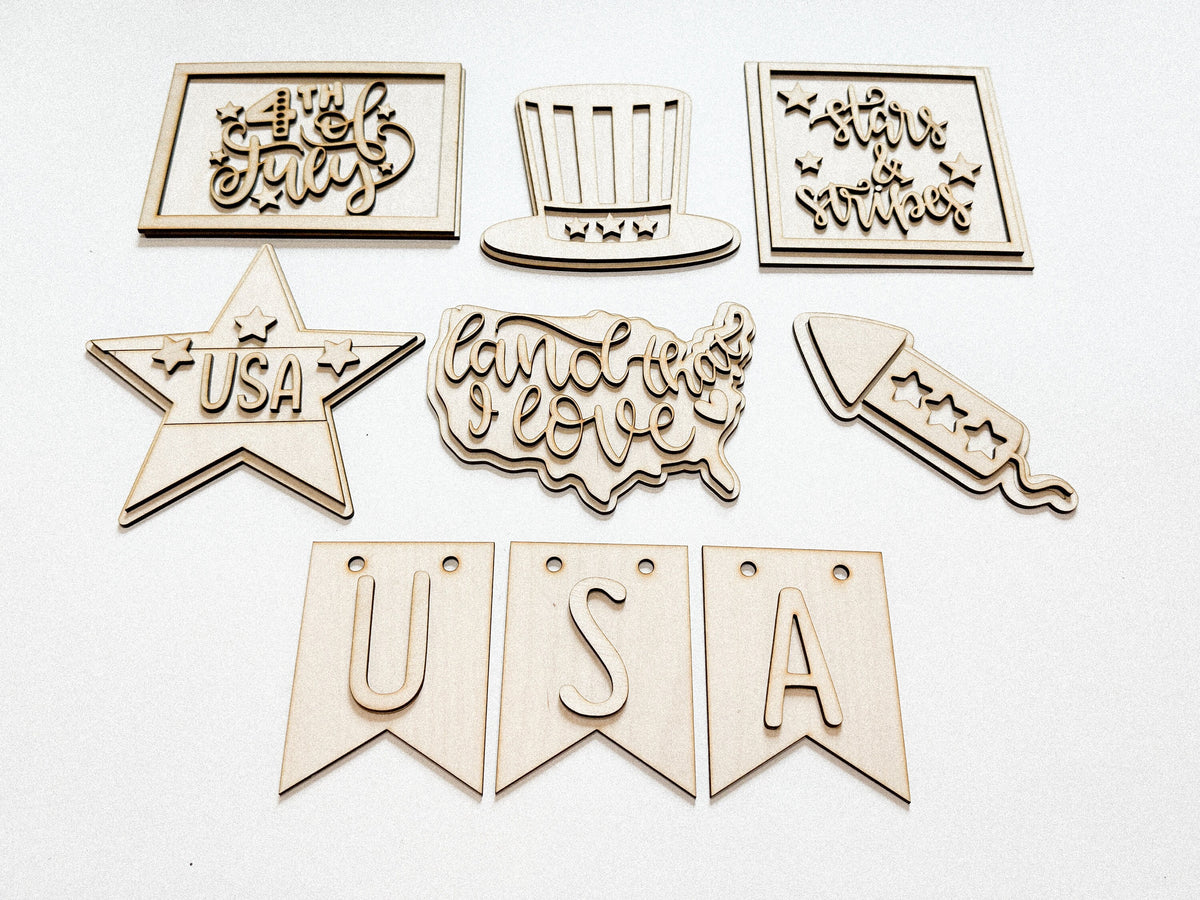 4th of July | Land That I Love | Tiered Tray DIY Kit | Unfinished Paint Your Own