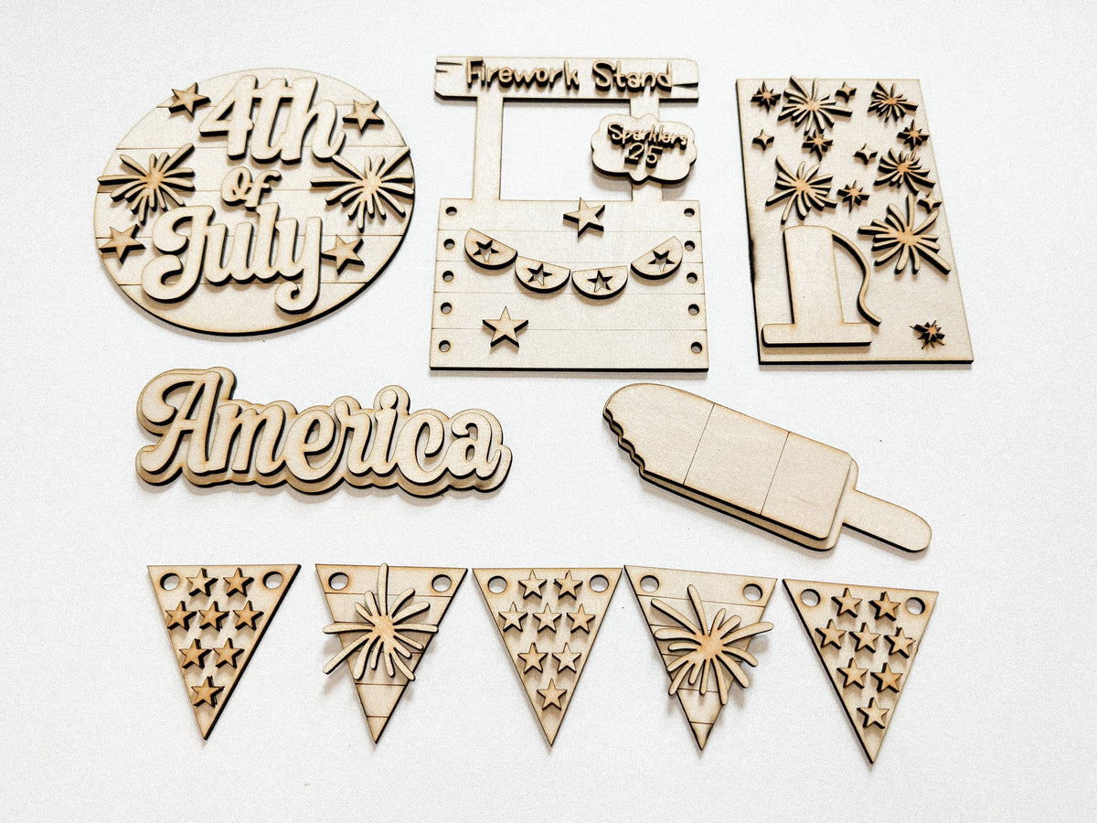 4th of July | Fireworks Stand | Tiered Tray DIY Kit | Unfinished Paint Your Own