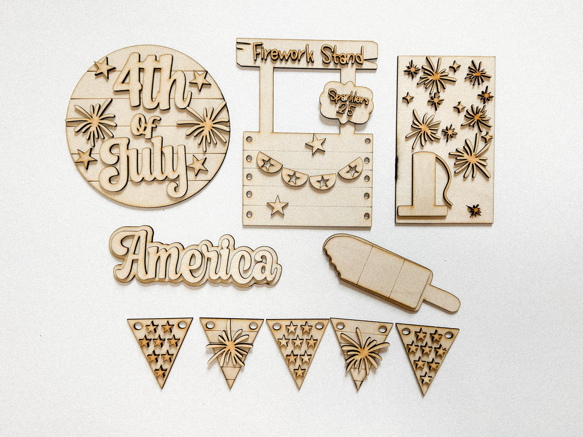 4th of July | Fireworks Stand | Tiered Tray DIY Kit | Unfinished Paint Your Own