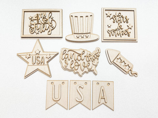 4th of July | Land That I Love | Tiered Tray DIY Kit | Unfinished Paint Your Own