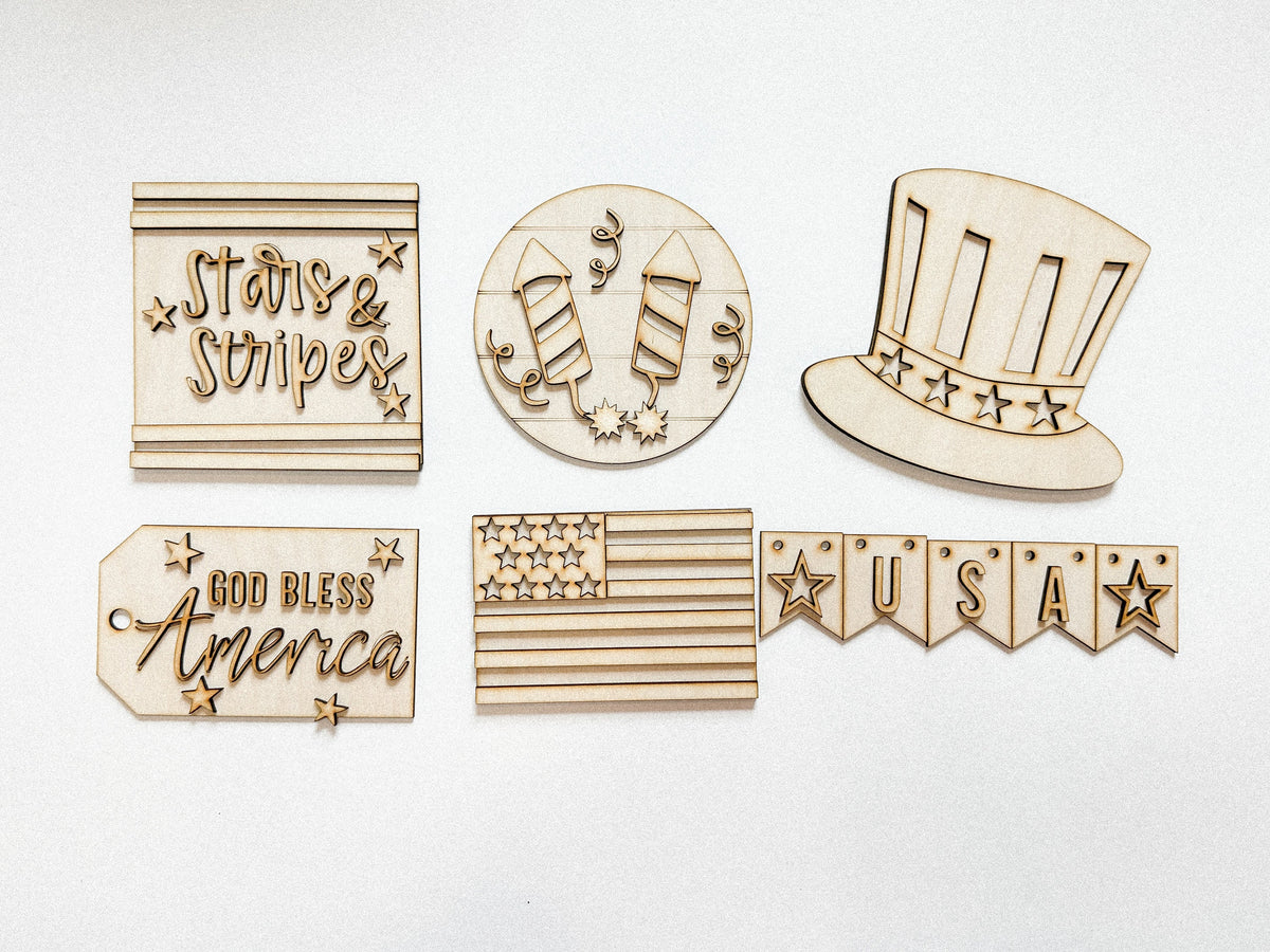 4th of July | Stars and Stripes | Tiered Tray DIY Kit | Unfinished Paint Your Own
